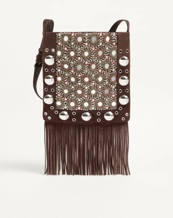 Valentino Garavani Nellcôte Embroidered Shoulder Bag With Fringes