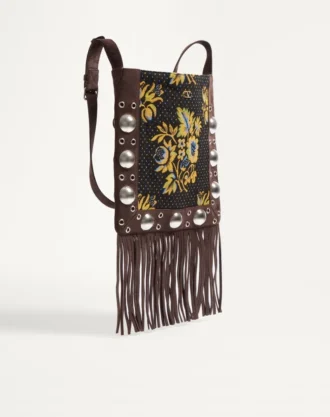 Valentino Garavani Nellcôte Shoulder Bag In Jacquard Fabric With Fringes