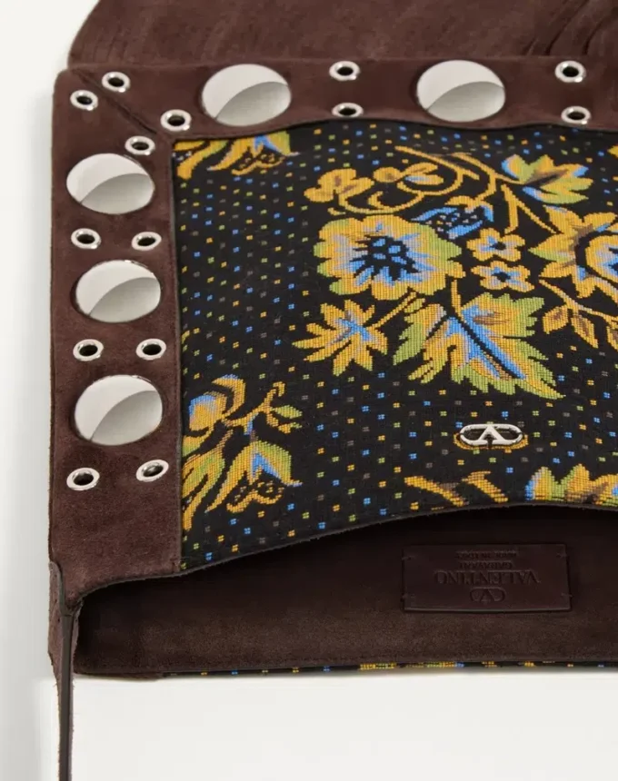 Valentino Garavani Nellcôte Shoulder Bag In Jacquard Fabric With Fringes