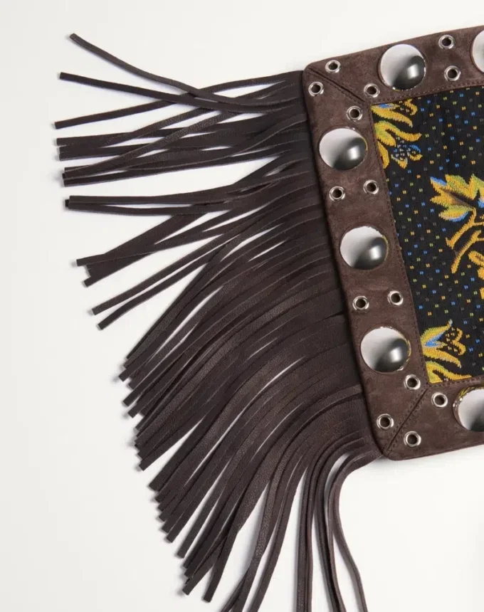 Valentino Garavani Nellcôte Shoulder Bag In Jacquard Fabric With Fringes