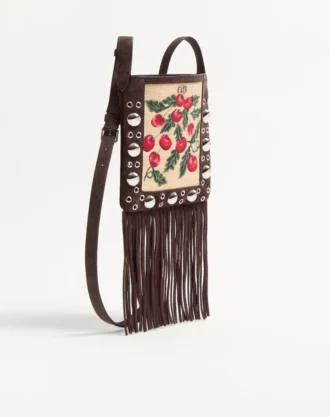 Valentino Garavani Nellcôte Small Shoulder Bag In Jacquard Raffia With Cherryfic Pattern