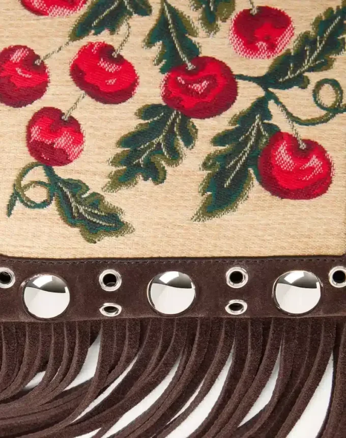 Valentino Garavani Nellcôte Small Shoulder Bag In Jacquard Raffia With Cherryfic Pattern