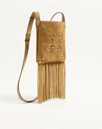 Valentino Garavani Nellcôte Small Shoulder Bag In Suede With Fringes