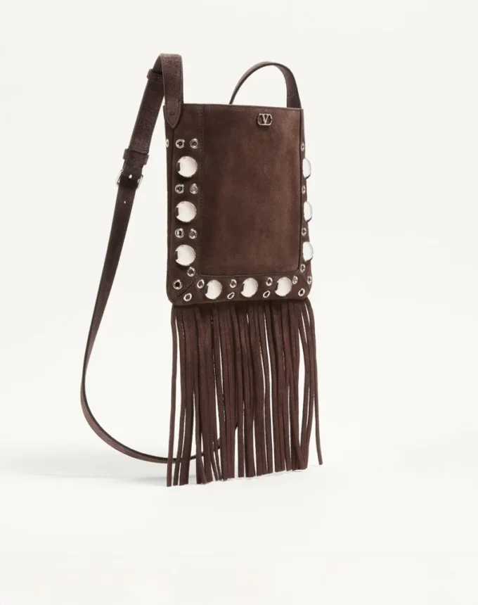 Valentino Garavani Nellcôte Small Shoulder Bag In Suede With Fringes