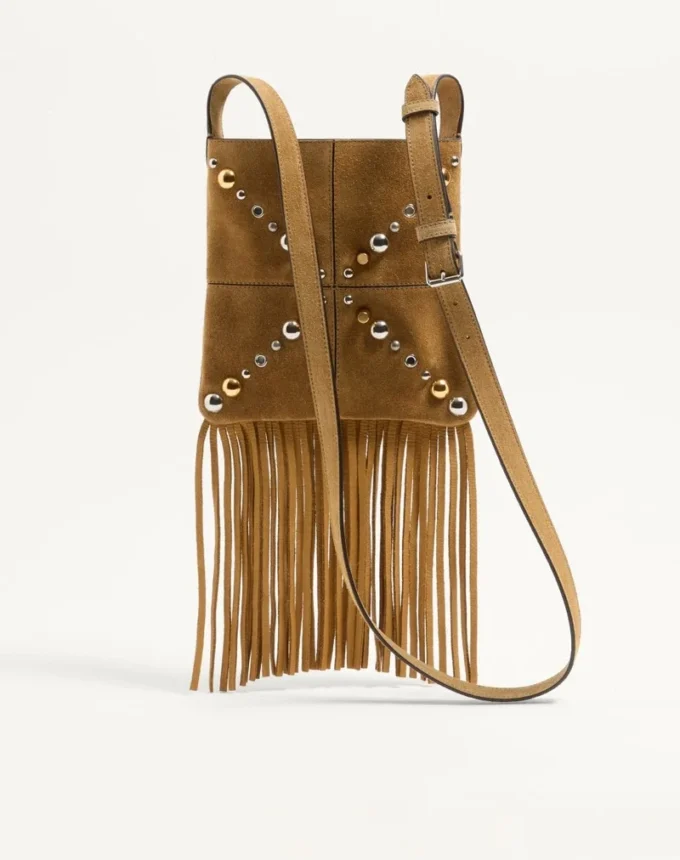 Valentino Garavani Nellcôte Small Shoulder Bag In Suede With Fringes
