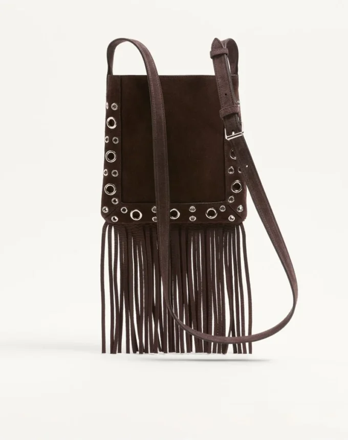 Valentino Garavani Nellcôte Small Shoulder Bag In Suede With Fringes