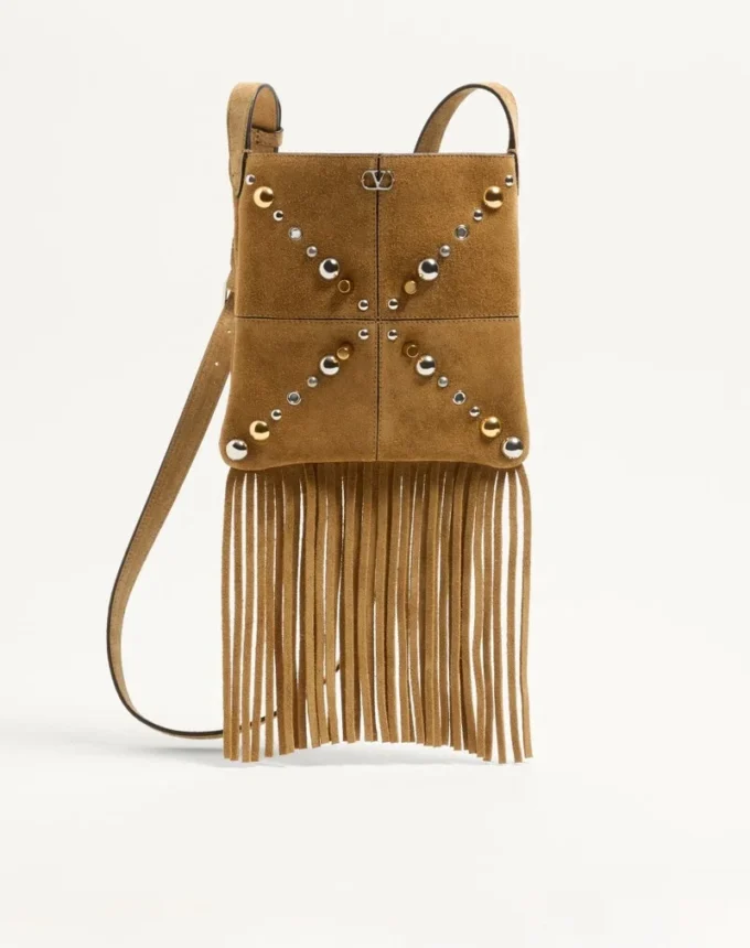 Valentino Garavani Nellcôte Small Shoulder Bag In Suede With Fringes