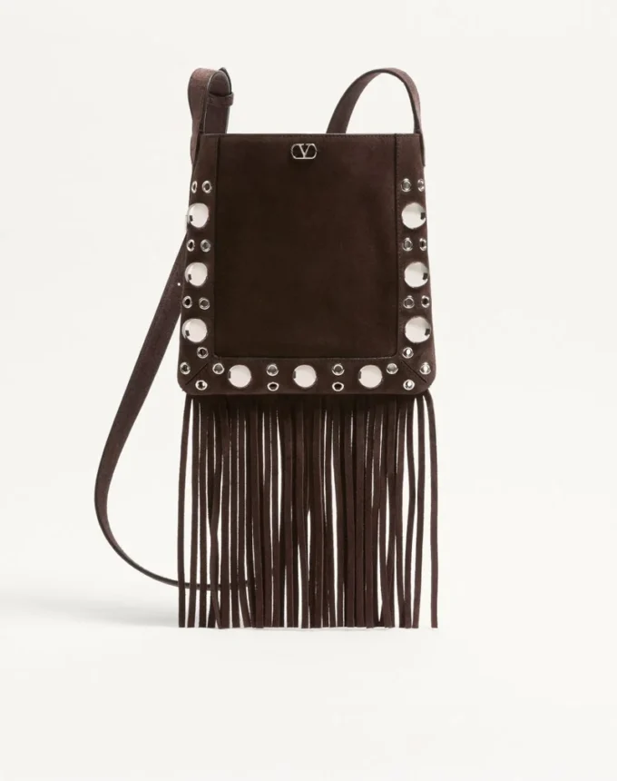Valentino Garavani Nellcôte Small Shoulder Bag In Suede With Fringes