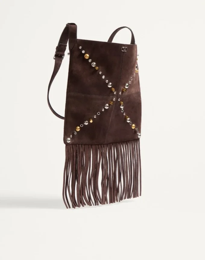 Valentino Garavani Nellcôte Suede Shoulder Bag With Fringes