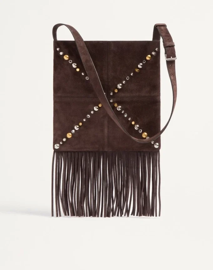Valentino Garavani Nellcôte Suede Shoulder Bag With Fringes