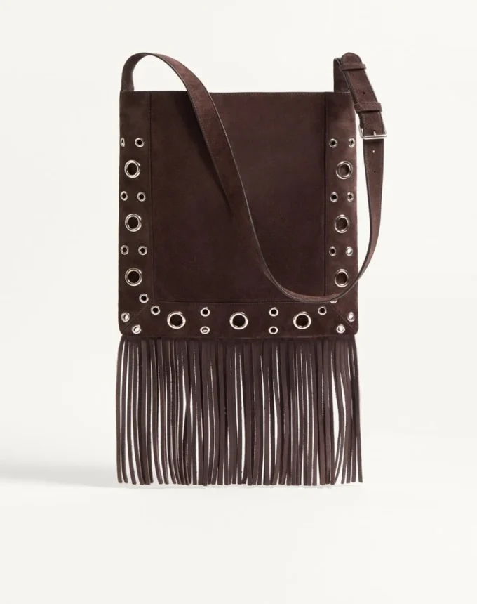 Valentino Garavani Nellcôte Suede Shoulder Bag With Fringes