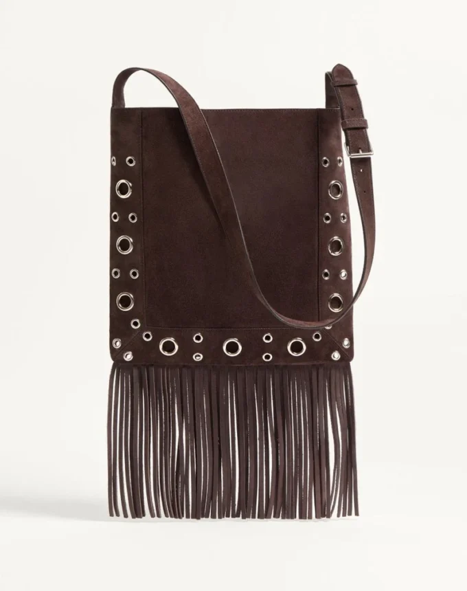 Valentino Garavani Nellcôte Suede Shoulder Bag With Fringes
