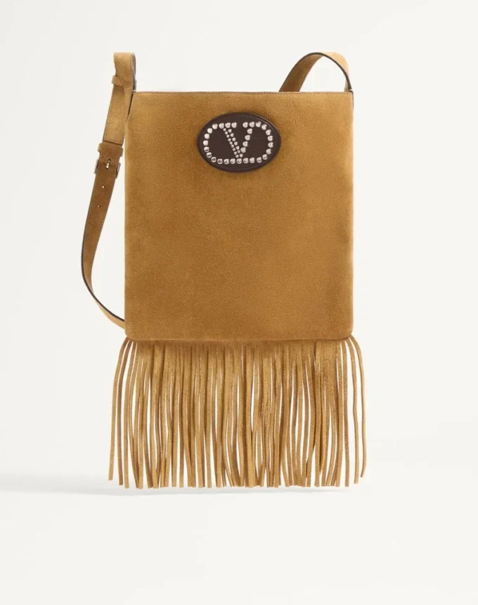 Valentino Garavani Nellcôte Suede Shoulder Bag With Fringes