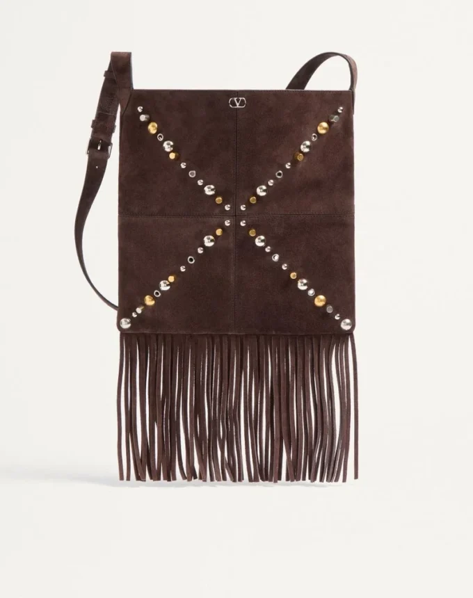 Valentino Garavani Nellcôte Suede Shoulder Bag With Fringes