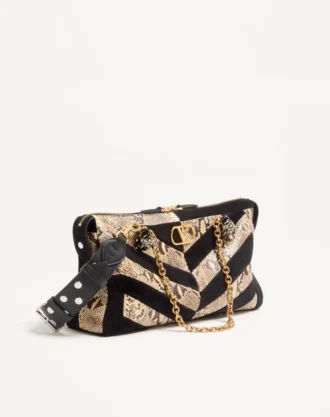 Valentino Garavani Panthea Python And Suede Chevron Motif Shoulder Bag
