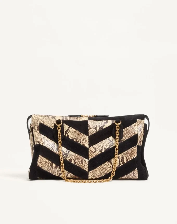 Valentino Garavani Panthea Python And Suede Chevron Motif Shoulder Bag