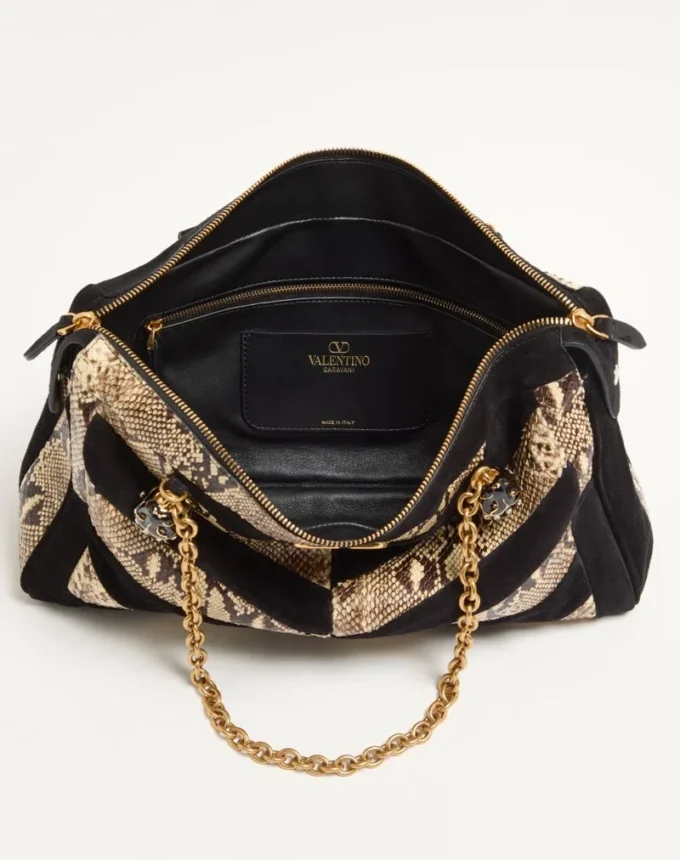 Valentino Garavani Panthea Python And Suede Chevron Motif Shoulder Bag