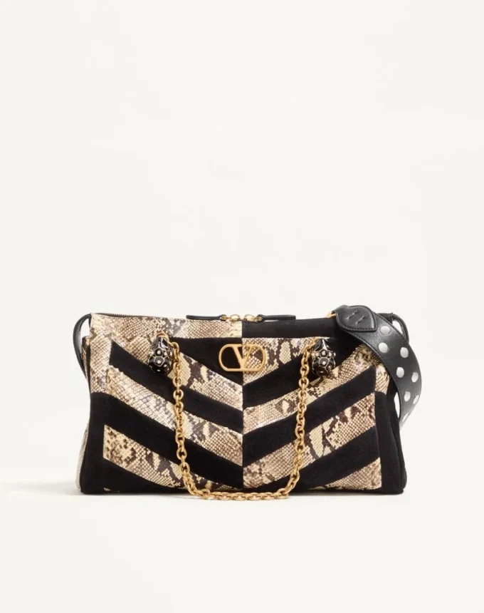 Valentino Garavani Panthea Python And Suede Chevron Motif Shoulder Bag