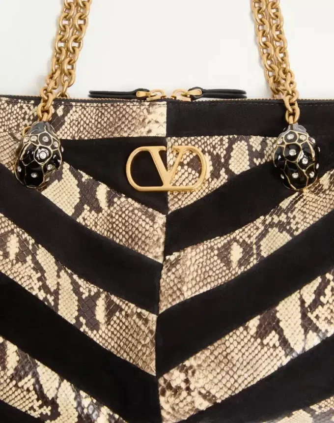 Valentino Garavani Panthea Python And Suede Chevron Motif Shoulder Bag
