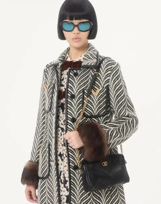 Valentino Garavani Panthea Small Shoulder Bag In Nappa Leather With A Chevron Pattern