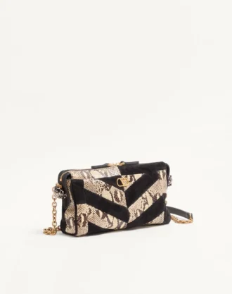 Valentino Garavani Panthea Small Shoulder Bag In Python And Suede With A Chevron Pattern