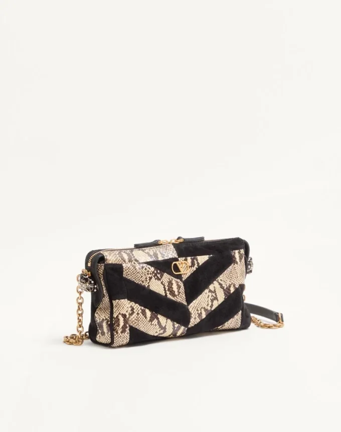Valentino Garavani Panthea Small Shoulder Bag In Python And Suede With A Chevron Pattern Valentino Garavani Panthea Small Shoulder Bag In Python And Suede With A Chevron Pattern
