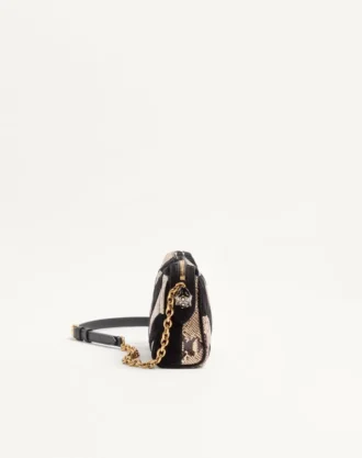 Valentino Garavani Panthea Small Shoulder Bag In Python And Suede With A Chevron Pattern