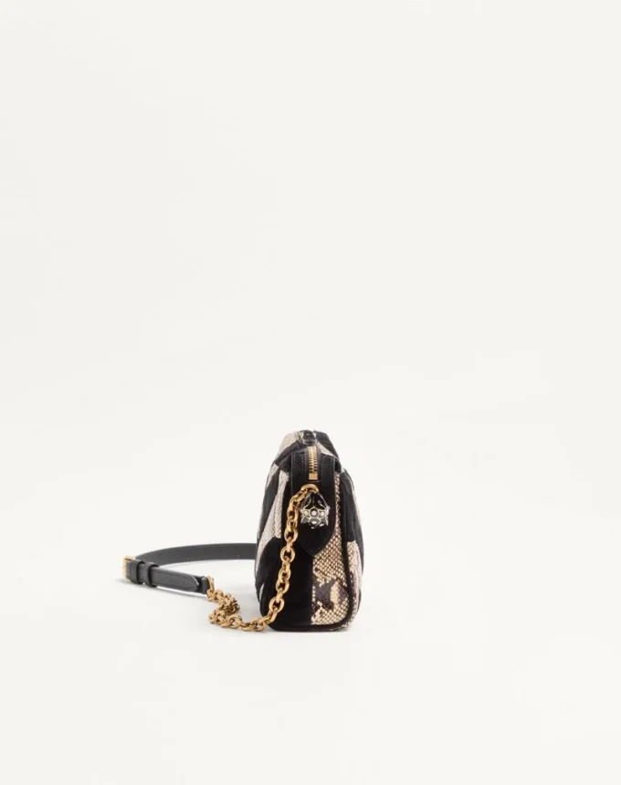 Valentino Garavani Panthea Small Shoulder Bag In Python And Suede With A Chevron Pattern Valentino Garavani Panthea Small Shoulder Bag In Python And Suede With A Chevron Pattern