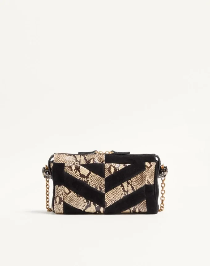 Valentino Garavani Panthea Small Shoulder Bag In Python And Suede With A Chevron Pattern Valentino Garavani Panthea Small Shoulder Bag In Python And Suede With A Chevron Pattern