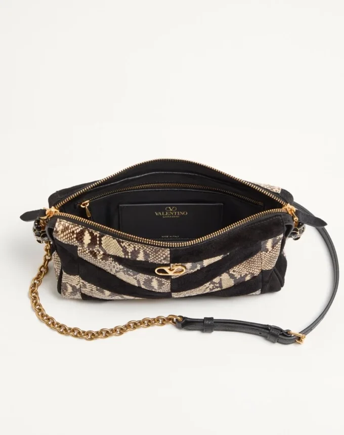 Valentino Garavani Panthea Small Shoulder Bag In Python And Suede With A Chevron Pattern Valentino Garavani Panthea Small Shoulder Bag In Python And Suede With A Chevron Pattern