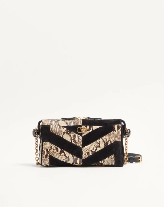 Valentino Garavani Panthea Small Shoulder Bag In Python And Suede With A Chevron Pattern Valentino Garavani Panthea Small Shoulder Bag In Python And Suede With A Chevron Pattern