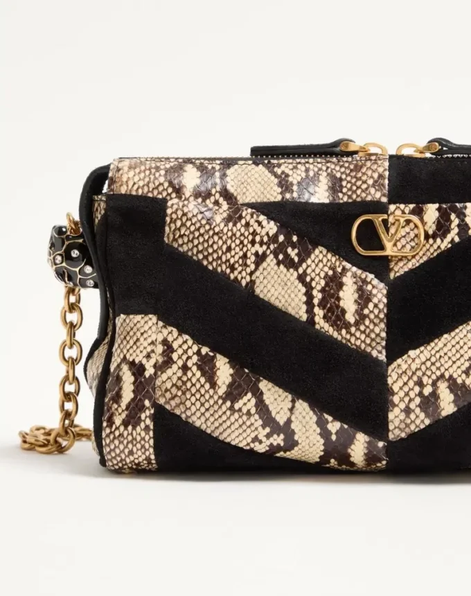 Valentino Garavani Panthea Small Shoulder Bag In Python And Suede With A Chevron Pattern Valentino Garavani Panthea Small Shoulder Bag In Python And Suede With A Chevron Pattern