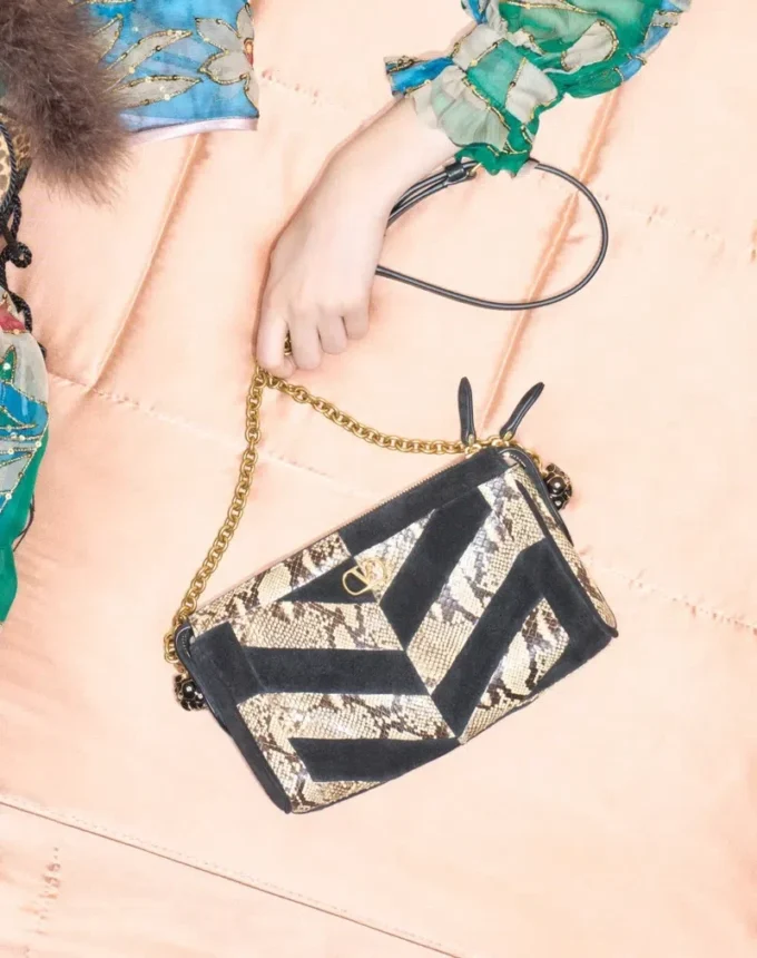 Valentino Garavani Panthea Small Shoulder Bag In Python And Suede With A Chevron Pattern Valentino Garavani Panthea Small Shoulder Bag In Python And Suede With A Chevron Pattern