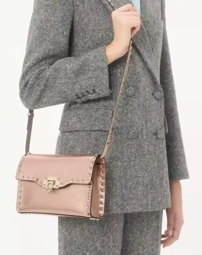 Valentino Garavani Rockstud Small Crossbody Bag In Laminated Grainy Calfskin Leather