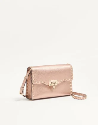 Valentino Garavani Rockstud Small Crossbody Bag In Laminated Grainy Calfskin Leather