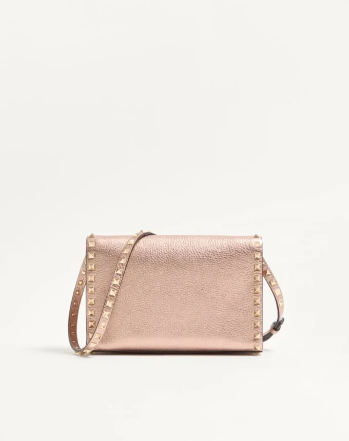 Valentino Garavani Rockstud Small Crossbody Bag In Laminated Grainy Calfskin Leather