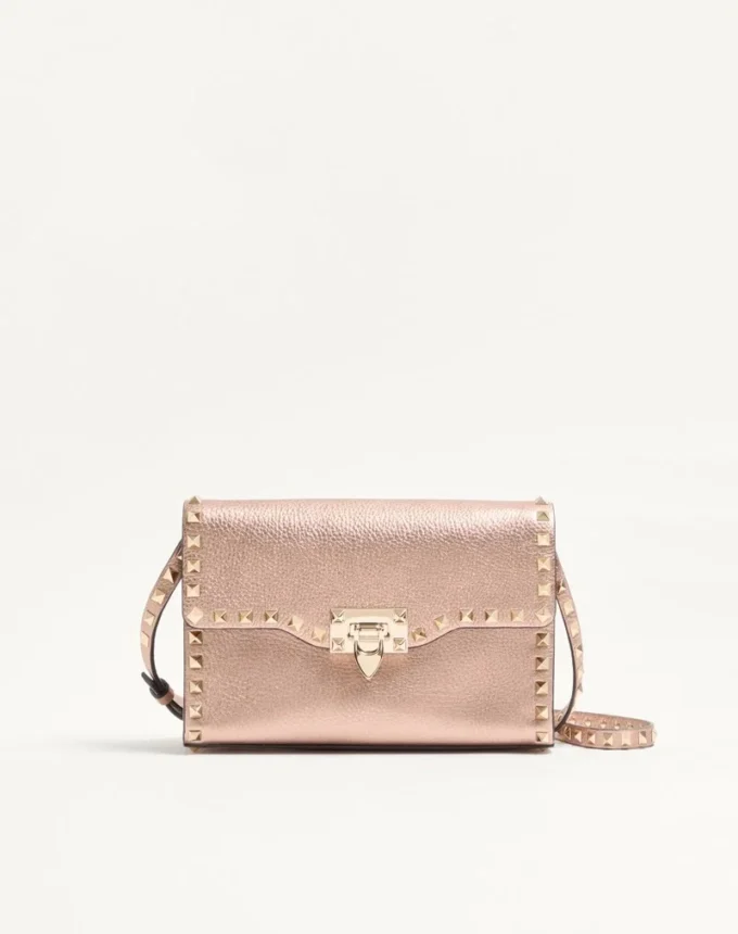 Valentino Garavani Rockstud Small Crossbody Bag In Laminated Grainy Calfskin Leather