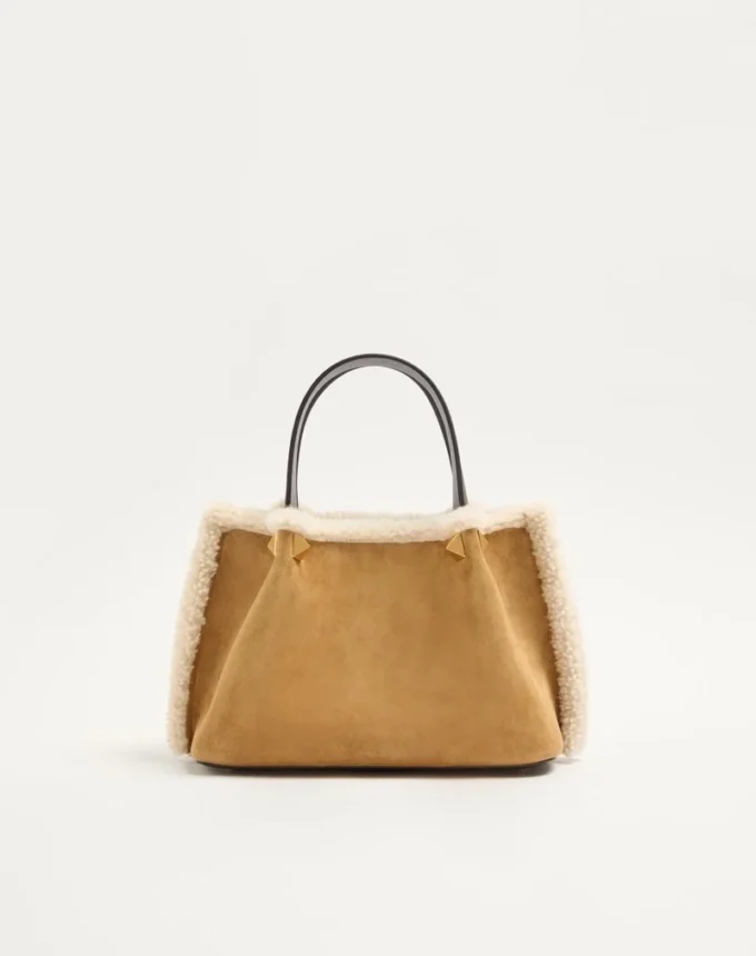 Valentino Garavani Small Shopping Bag In Embroidered Suede With Sheepskin Lining Valentino Garavani Small Shopping Bag In Embroidered Suede With Sheepskin Lining