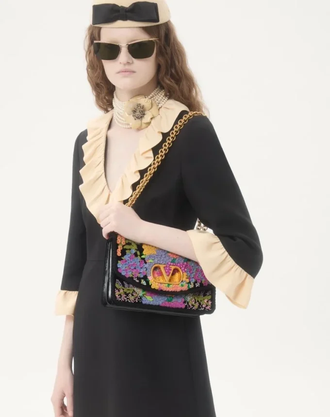 Valentino Garavani Vain Embroidered Shoulder Bag