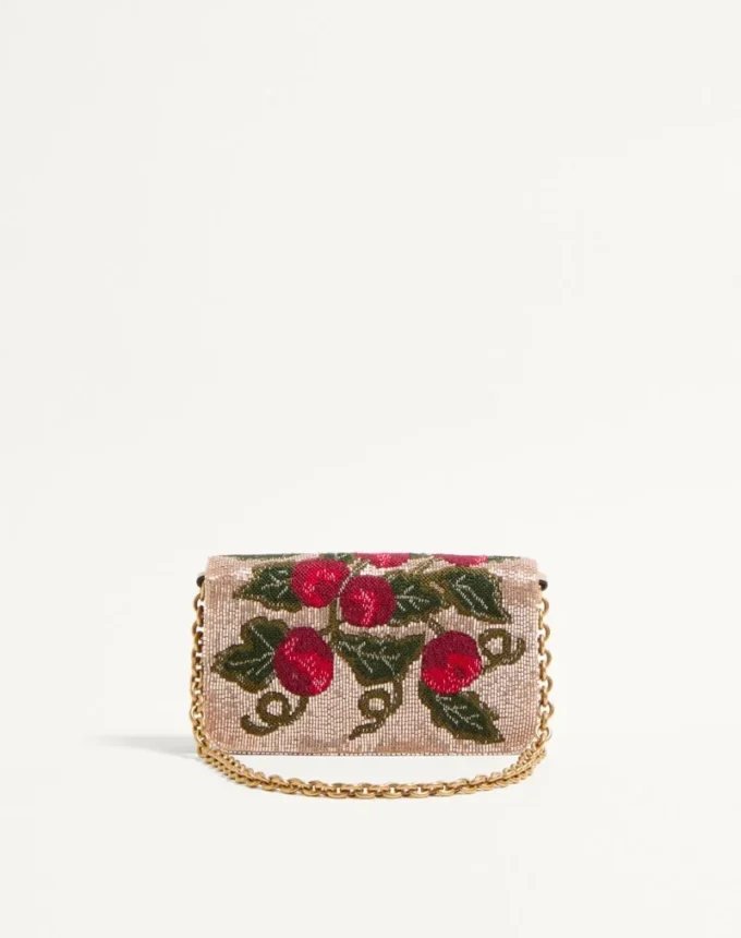 Valentino Garavani Vain Embroidered Shoulder Clutch With Cherryfic Pattern