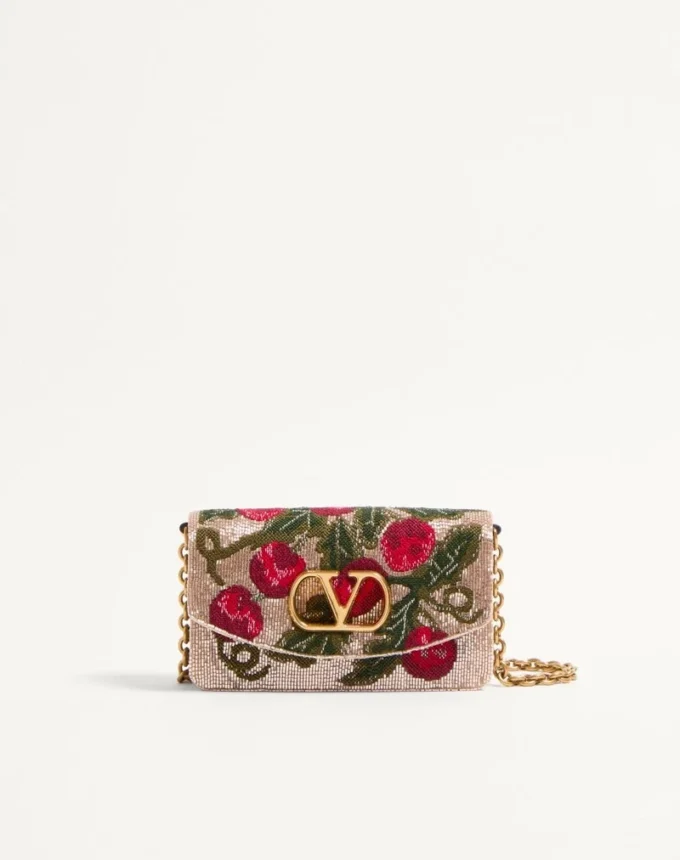 Valentino Garavani Vain Embroidered Shoulder Clutch With Cherryfic Pattern
