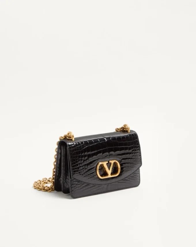 Valentino Garavani Vain Small Shoulder Bag In Crocodile Leather
