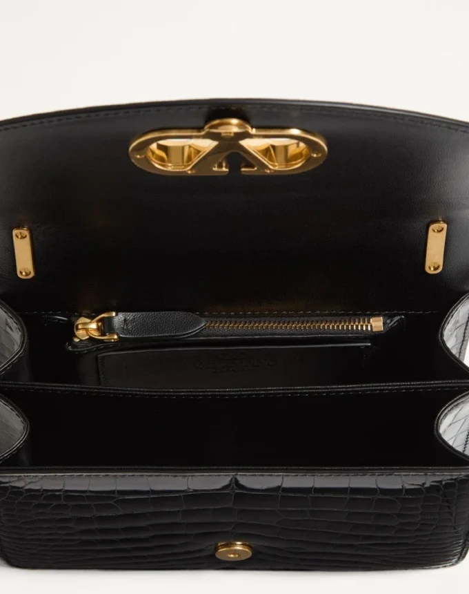 Valentino Garavani Vain Small Shoulder Bag In Crocodile Leather