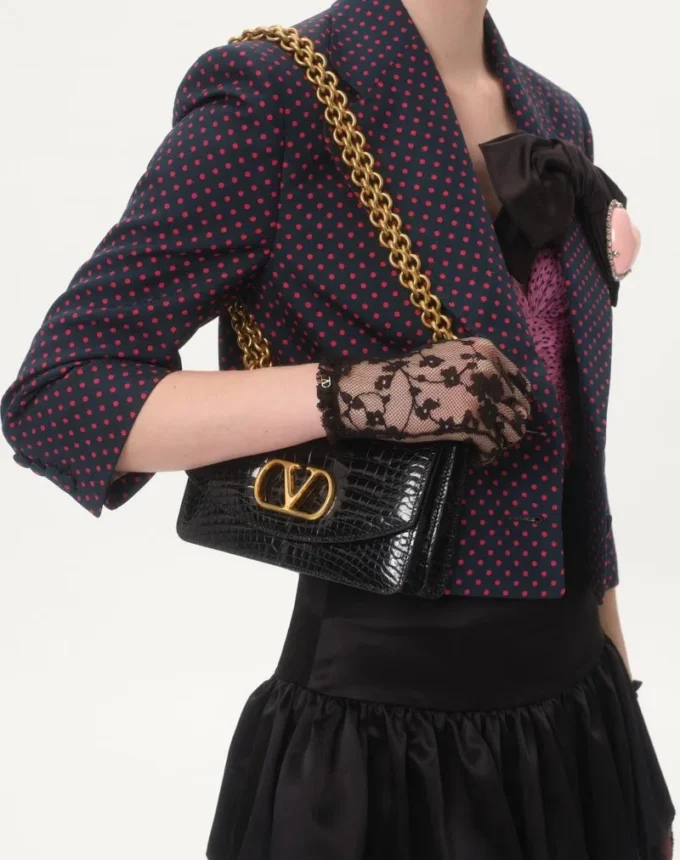 Valentino Garavani Vain Small Shoulder Bag In Crocodile Leather