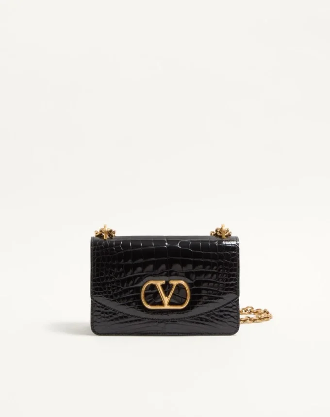 Valentino Garavani Vain Small Shoulder Bag In Crocodile Leather