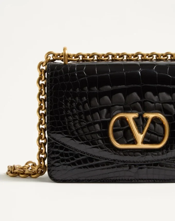 Valentino Garavani Vain Small Shoulder Bag In Crocodile Leather