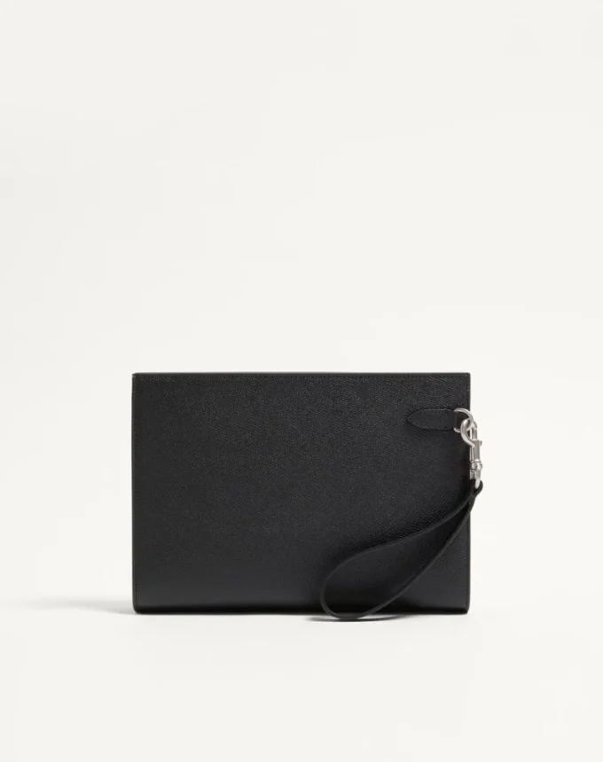 Valentino Garavani Vlogo Signature Grainy Calfskin Pouch