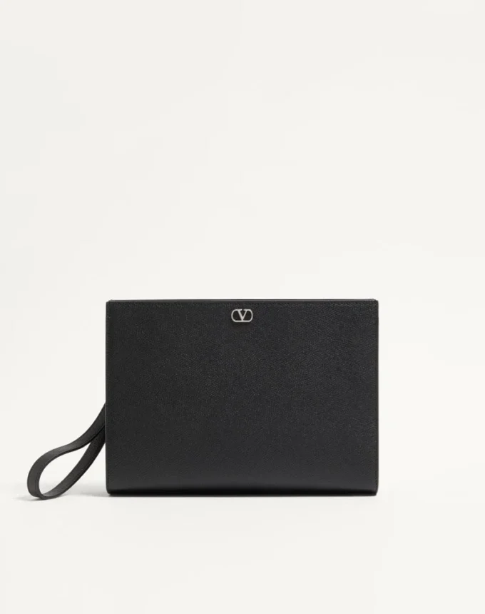 Valentino Garavani Vlogo Signature Grainy Calfskin Pouch
