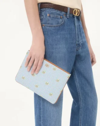 Valentino Garavani VLogo Signature pouch in grainy calfskin with Le Chat de la Maison print