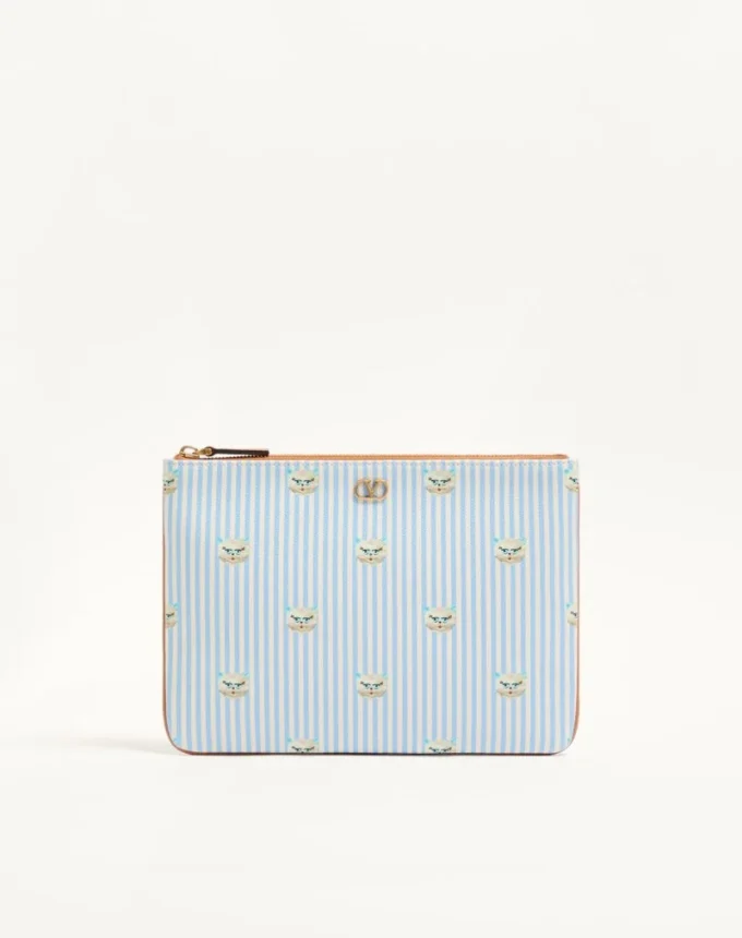 Valentino Garavani VLogo Signature pouch in grainy calfskin with Le Chat de la Maison print Valentino Garavani VLogo Signature pouch in grainy calfskin with Le Chat de la Maison print